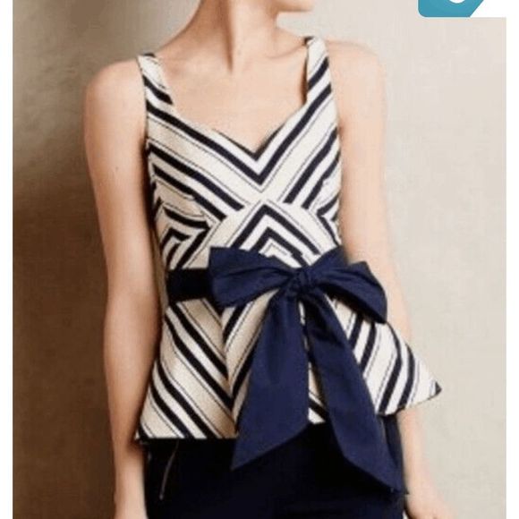 Anthropologie Maeve Mitered Striped Sweetheart Tank Top Bow Navy Size 4, MP $118 - Picture 1 of 10